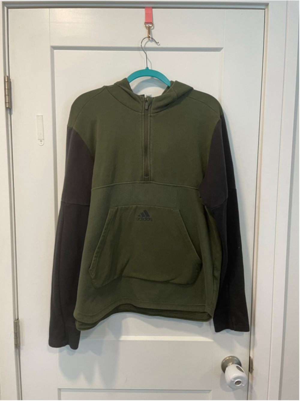Adidas Mens Large Green/Black Long Sleeve Quarter Zip Hoodie Sweatshirt Pullover